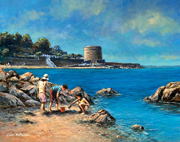 A painting of children collecting shells at Seapoint, Co Dublin