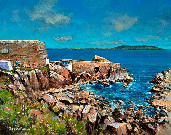 A painting of the Forty Foot Bathing place in Sandycove, County Dublin.