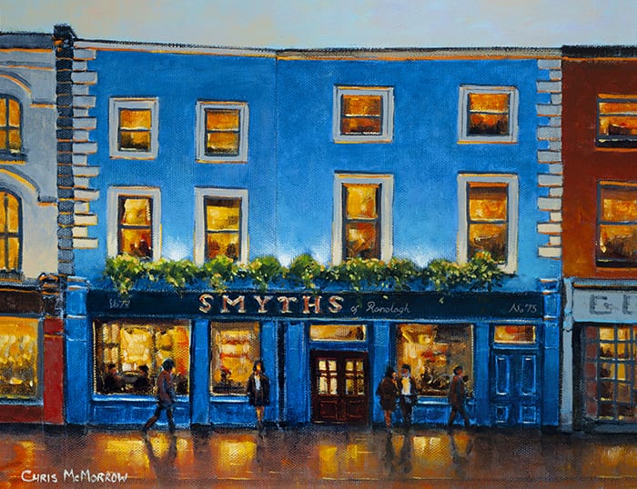 PAinting of Smyths Pub on the main street Ranelagh.