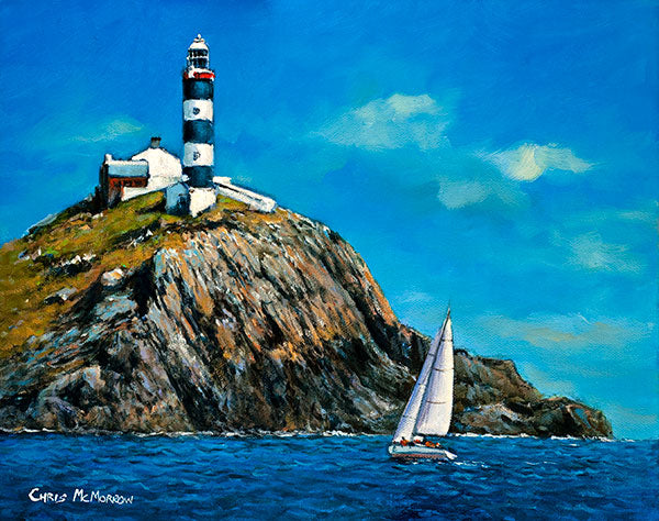 A seascape painting of The Old Head of Kinsale, Cork with lighthouse