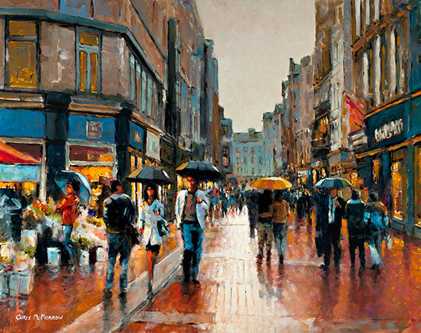 A painting of people walking on Grafton Street , Early Evening