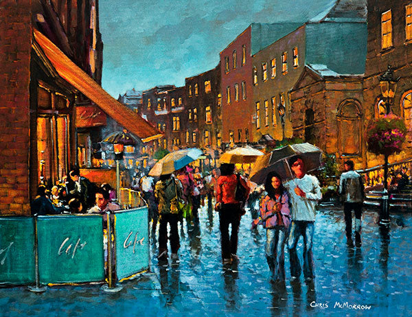A painting of a busy South William Street