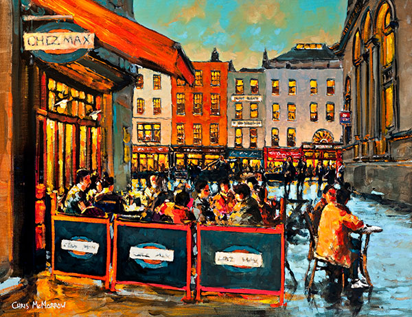 Pre theatre diners outside Chez Max Restaurant, Dame Street, Dublin