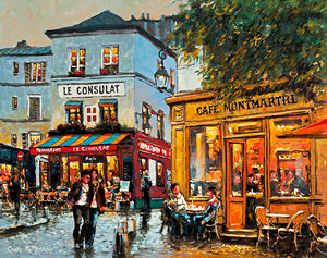 Print | Painting of cafes on streets of Montmartre, Paris, France ...