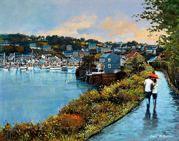 A painting of a couple walking on Scilly Walk, Kinsale, Co Cork