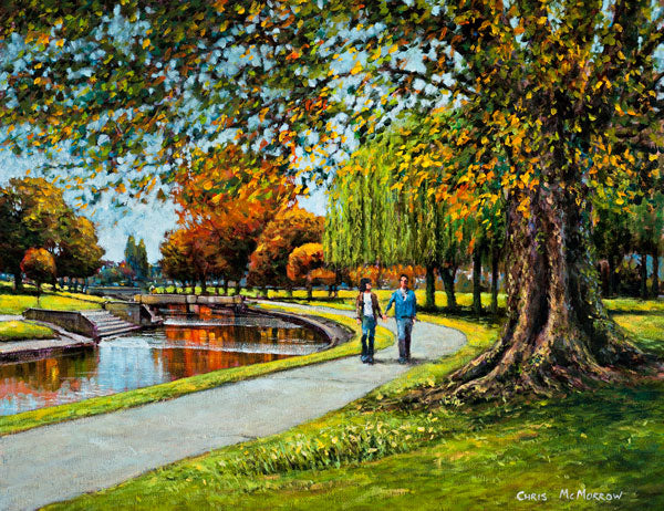 A painting of a couple in Tolka Park, Drumcondra, Dublin