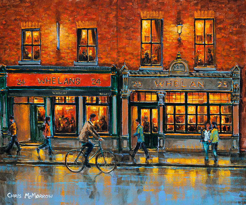 A painting of people walking by Whelans Pub on Wexford Street, Dublin