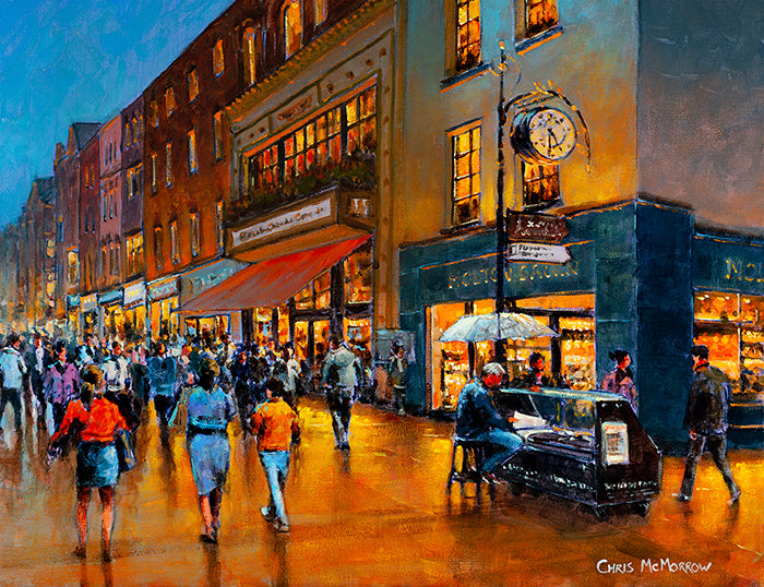 Painting of the last newspaper seller stand on Grafton Street, Dublin
