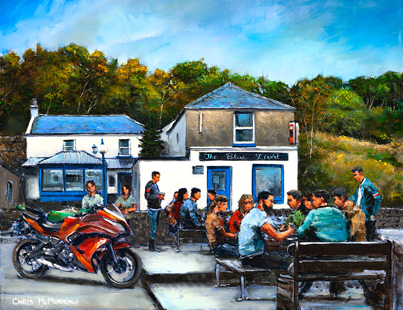 Afternoon painting of a scene outside the blue light pub, dublin