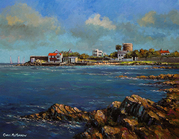 Painting of the sea and rocks at Sandycove, Co Dublin