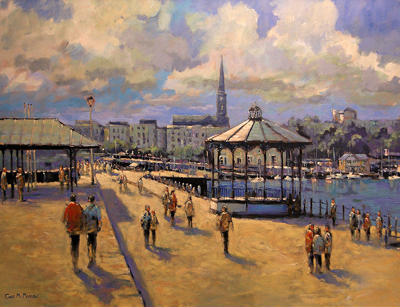 PAinting of Dun Laoghaire pier on a busy sunny Sunday