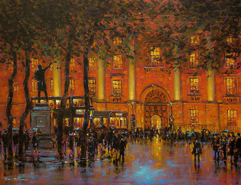 Impressionistic painting of the front side of Trinity College, Dublin