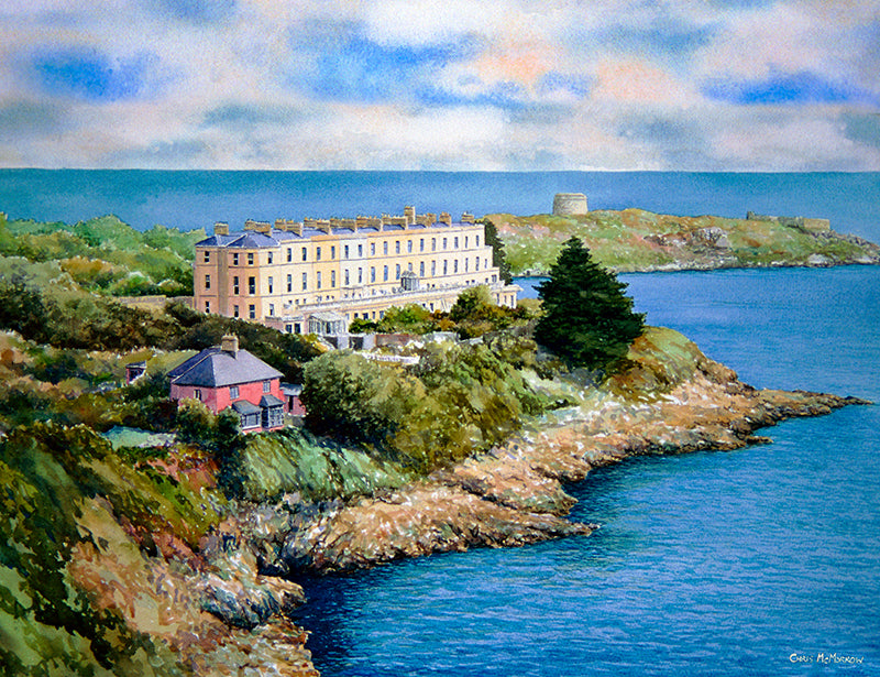 A watercolour of the majestic Sorrento Terrace buildings in Dalkey