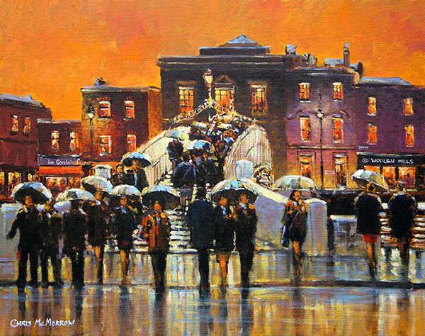 A painting of the glow of streetlights in Dublin