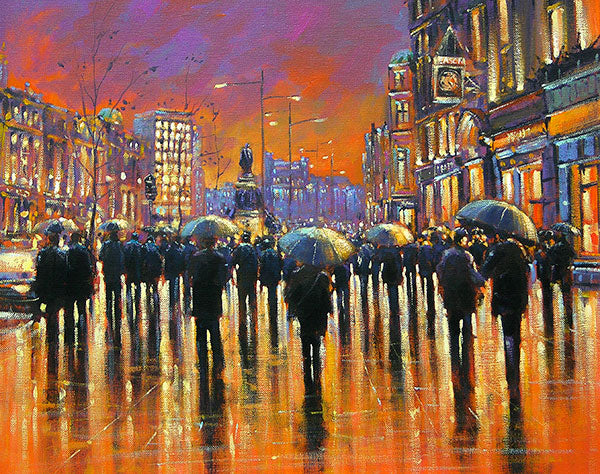 A painting of the evening glow on O'Connell Street