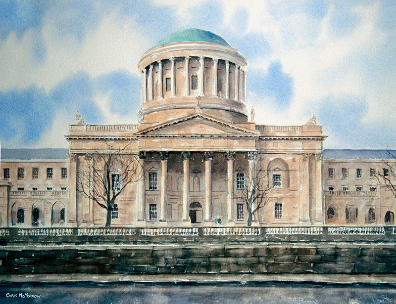 A watercolour painting of the Four Courts in Dublin
