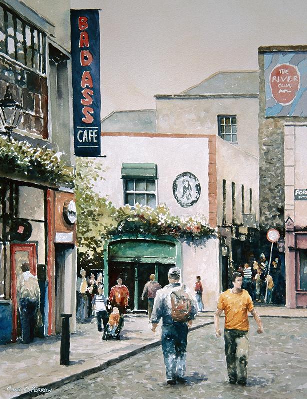 watercolour painting of Crown Alley street in Temple BAr