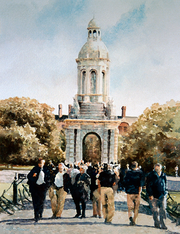 Watercolour painting of the Campanile bell tower in Trinity College
