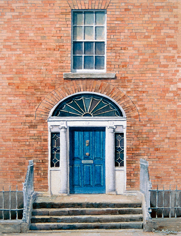 Painting of a blue Georgian door