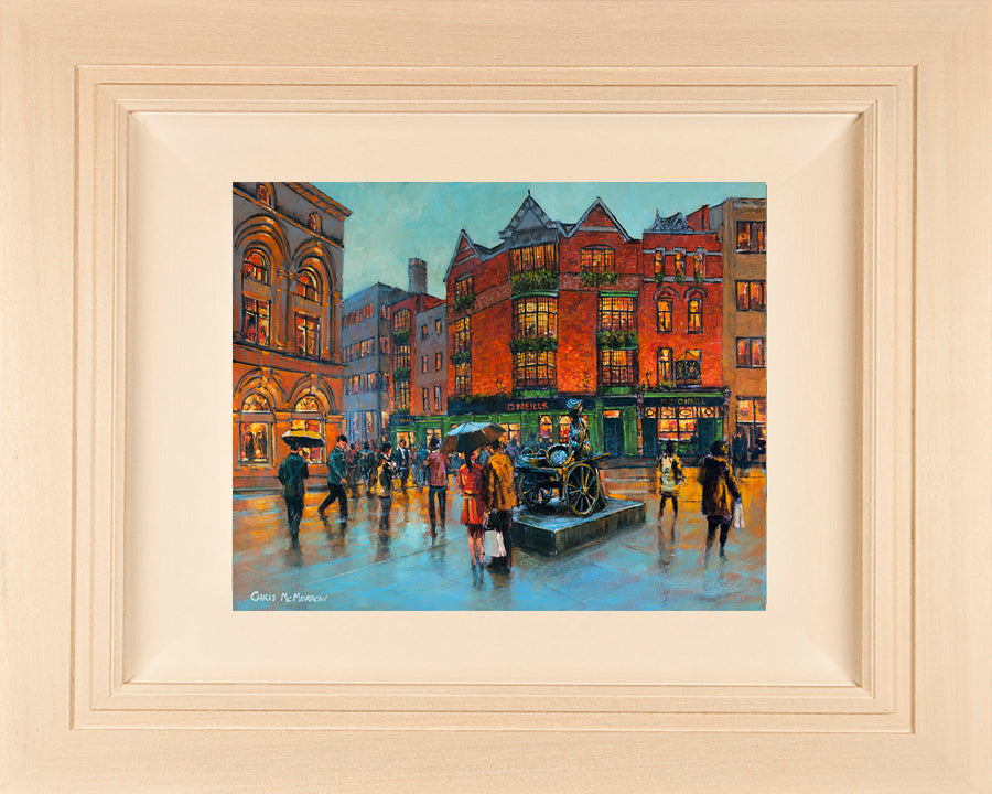 Original 18x14 inch acrylic painting of the Molly Malone bronze statue on Suffolk Street, Dublin